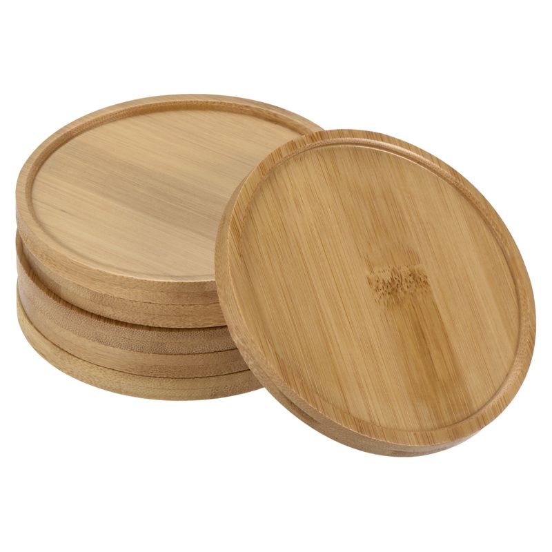 Unique Bargains Indoors Bamboo Round Plant Pot Saucers Flower Drip Tray Wood Color 6 Pcs, 1 of 6
