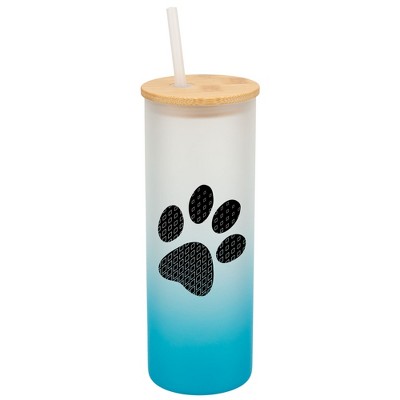 Elanze Designs Duo Diamond Puppy Dog Pawprint Wrap-Around Design 25 Ounce Frosted Gradient Glass On-The-Go Coffee Travel Skinny Tumbler Mug Cup,