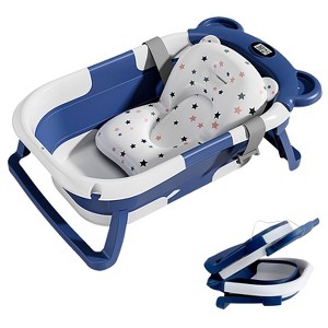 BabyBond Collapsible Baby Bathtub for Infants and Toddlers with Thermometer& 1 Soft Floating Cushion Portable Travel Baby Tub - 1 of 4