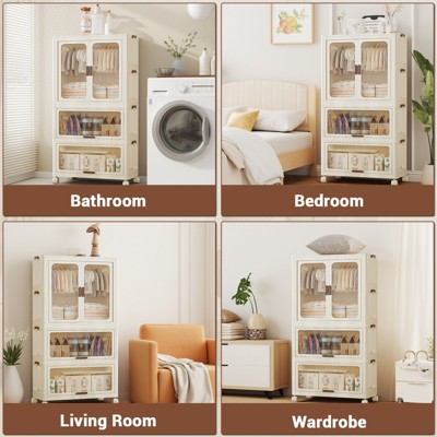 Plastic Wardrobe Storage Cabinet - Free Installation, Transparent, Modern Style, Multi-Functional, Dustproof