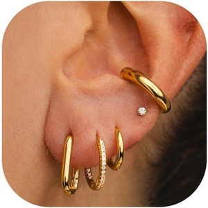 Small Gold Hoop Earrings Set for Women, 14K Gold Plated Lightweight Earrings Sets for Multiple Piercing - 1 of 4