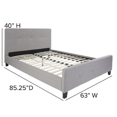 Light Gray Upholstered Queen Platform Bed with Tufted Headboard