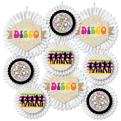 Big Dot of Happiness 70's Disco - Hanging 1970s Disco Fever Party Tissue Decoration Kit - Paper Fans - Set of 9