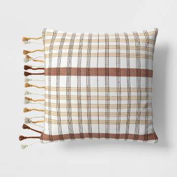 20"x20" Plaid and Tassels Square Outdoor Throw Pillow Rust/Apricot - Threshold™