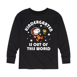 Boys' - Peanuts - Kindergarten Is Out of This World Long Sleeve Graphic T-Shirt - 1 of 4