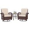 UPHA 3-Piece Patio Outdoor Wicker Swivel Rocking Chair Set with Side Table and Cushions - 2 of 4