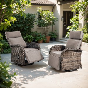Belord Outdoor Swivel Recliner Chairs Set of 2, Brown Wicker Recliner Patio Swivel Chair with Adjustable Reclining Back and Lifting Footrest - 1 of 4