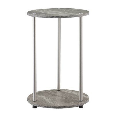 No Tools 2 Tier Round End Table Faux Gray Marble/Chrome - Breighton Home