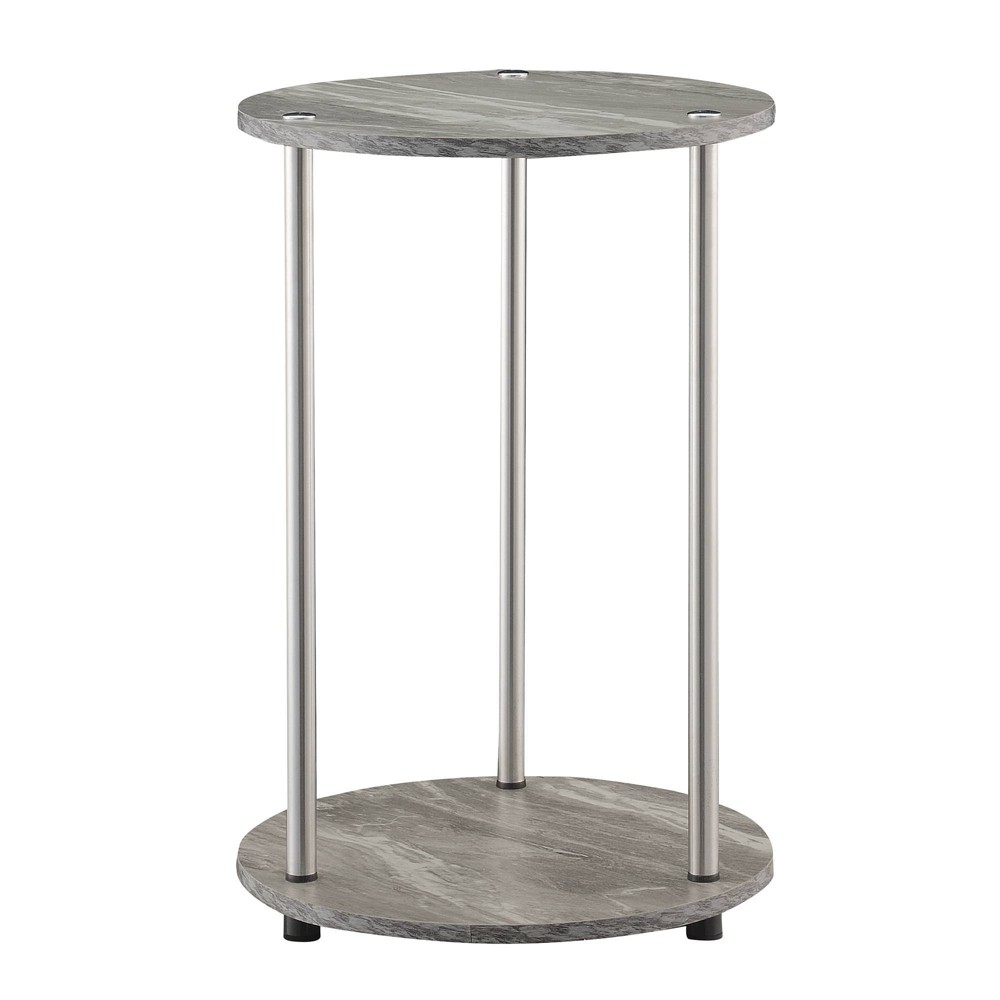 Photos - Coffee Table No Tools 2 Tier Round End Table Faux Gray Marble/Chrome - Breighton Home
