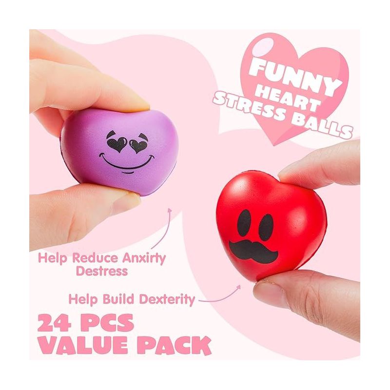 Syncfun 24 PCS Valentine's Day Heart Stress Balls for Kids, Toys Slow Rising for School Carnival Reward, Valentine Party Relieve Stress Toys, 3 of 8