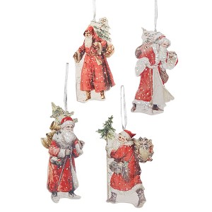 5.0 Inch Traditional Santa Ornaments S/4 Woodland Dummy Boards Tree Ornaments - 1 of 3