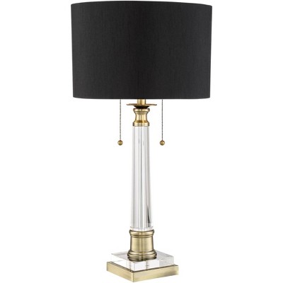 Vienna Full Spectrum Traditional Table Lamp 30" Tall Crystal Column Antique Brass Black Drum Shade for Living Room Family Bedroom Bedside