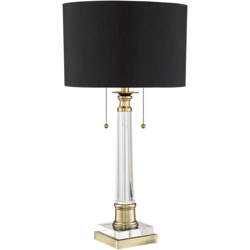 Vienna Full Spectrum Stephan Traditional Table Lamp 30" Tall Clear Crystal Antique Brass Black Drum Shade for Bedroom Living Room Bedside Nightstand, 1 of 8