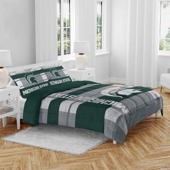 NCAA Michigan St Spartans Heathered Stripe Queen Bedding Set in a Bag - 3pc