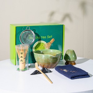 7-Piece Matcha Set with Ceramic Bowl, Bamboo Whisk & Holder, Scoop & Rest, Stainless Steel Sifter, and Tea Towel for Authentic Tea Preparation - 1 of 4
