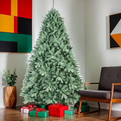 Resenkos Artificial 8ft Blue  Tint Christmas Tree with 3308 PE/PVC Mixed Branch Tips, memory wire+iron wire