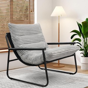 Hooseng Modern Accent Chair, Fluffy Living Room Chair with Removable Cushion, Armchair Chairs With Metal Frame for Bedroom Balcony Reading Room - 1 of 4