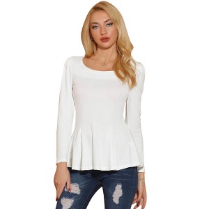 Allegra K Women's Long Sleeve Scoop Neck Casual Peplum Shirt - 1 of 4