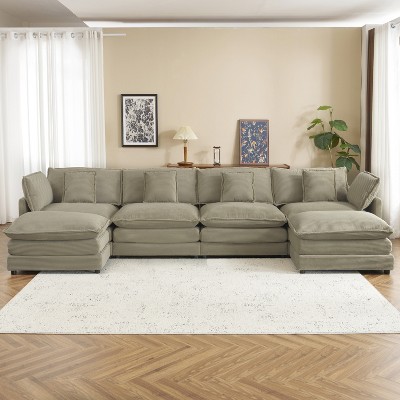 Whisen 149" Modern Design Modular Sofa Couch Upholstered Corduroy L-Shape Sectional Sofa with Side Storage Pockets