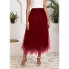 Women's 2-Layer Tulle Midi Skirt - Tiered A-Line Long Skirt with Elastic Waist for Winter Irregular Burgundy - 2 of 4