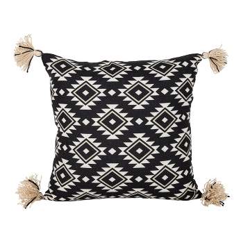 18X18 Inch Hand Woven Southwest Geo Outdoor Pillow Black Polyester With Polyester Fill by Foreside Home & Garden