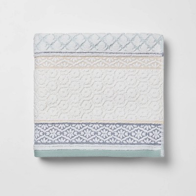Pattern Filled Striped Bath Towel Blue - Threshold™