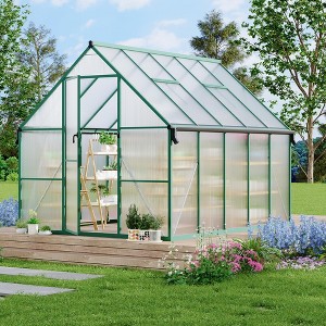 8'X10' Aluminum-Framed Polycarbonate Greenhouse,with Quick Setup Structure and Roof Vent, Large Enhanced Aluminum Greenhouses Kit for Outdoors - 1 of 4