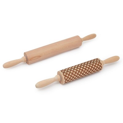 Juvale 2 Pack Wooden Rolling Pin for Baking, Dough Roller, Smooth Embossed 13.75 and 16.75 in