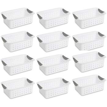 Sterilite White Small Ultra Basket Durable Plastic Storage Totes Bins for with Titanium Inserts for Home Organization