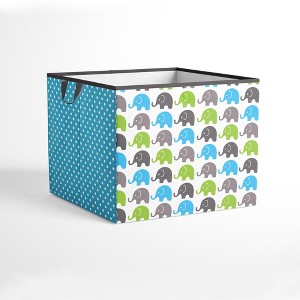 Bacati - Elephants Aqua/Lime/Gray Storage Box Large - 1 of 4