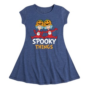 Girls' - Dr. Seuss - Spooky Things Thing 1 and Thing 2 Fit & Flair Cap Sleeve Graphic Dress - 1 of 4