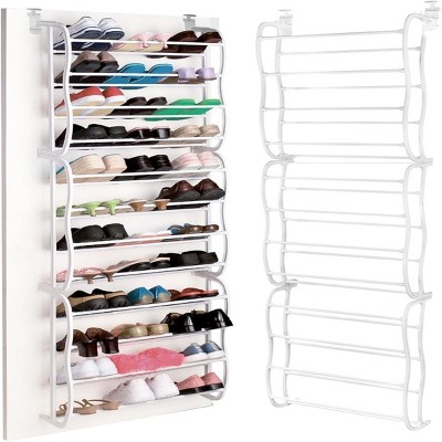 SEVOBAL 12 Layers Over The Door 36 Pair Shoes Hanging Shelf Storage Shoe Organizer with Hooks Wall Hanging for Living Room, White, 25.2"*8.78"*3.74"