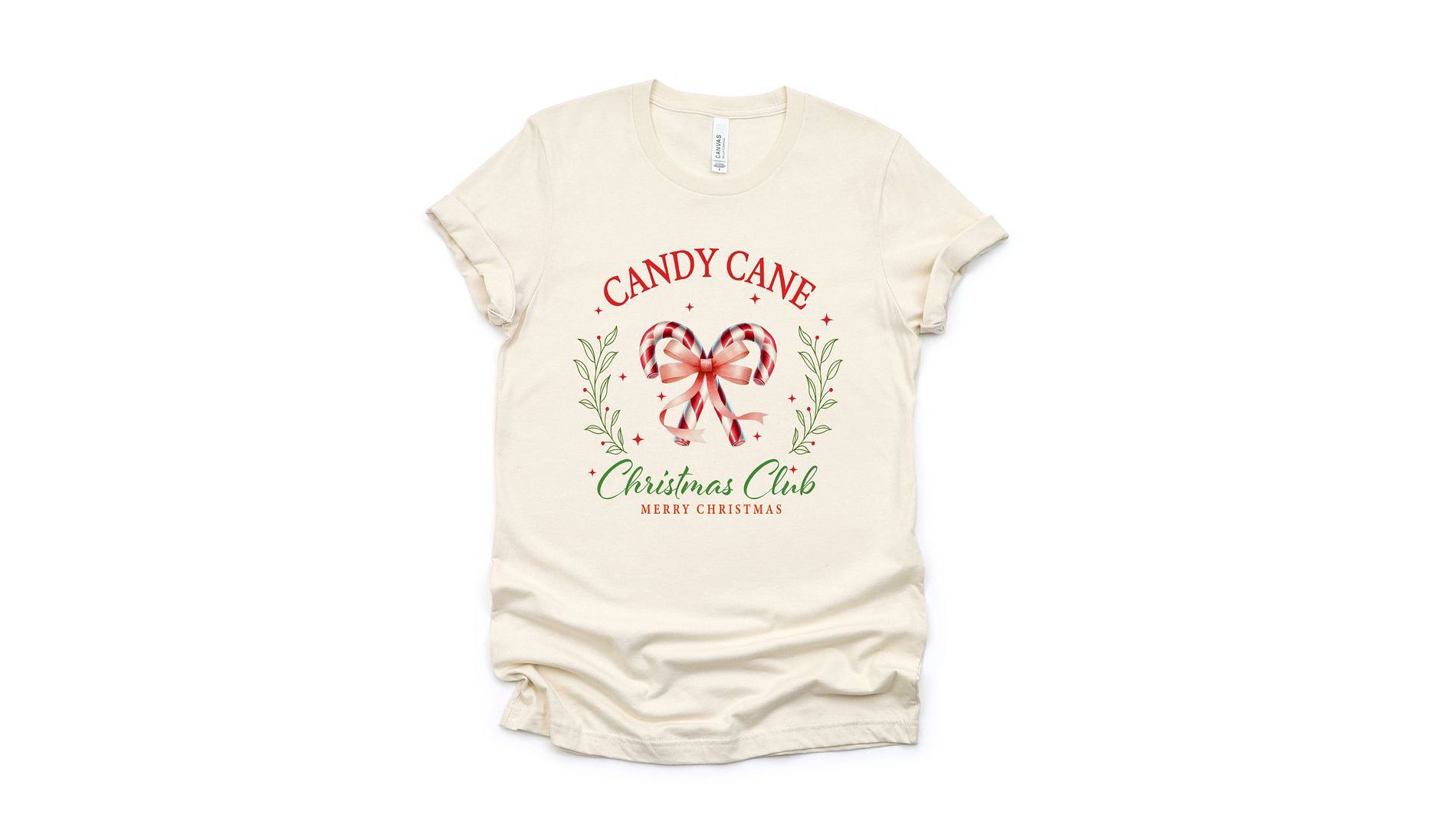 Simply Sage Market Women's Candy Cane Christmas Club Short Sleeve Graphic Tee - 2XL - Cream