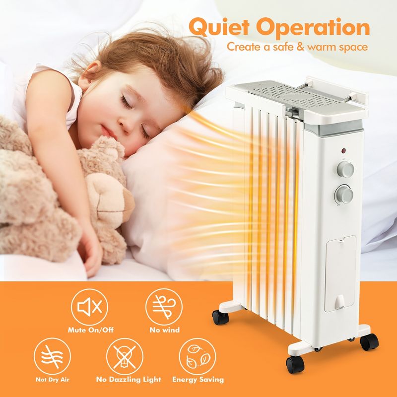 Costway 1500W Oil Filled Radiator Heater Electric Space Heater w/ Humidifier White\Black, 5 of 11