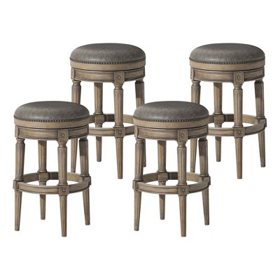 Maven Lane Pullman Upholstered Backless Swivel Kitchen Stool with Vegan Leather Cushion Seat, Set of 4