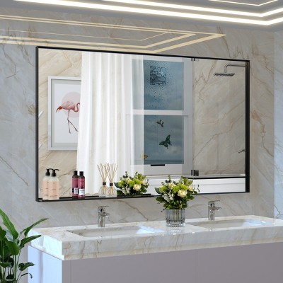 Vynxaria 60"x40" Oversized Modern Rectangle Bathroom Mirror with Black Frame Decorative Large Wall Mirrors for Bathroom Living Room