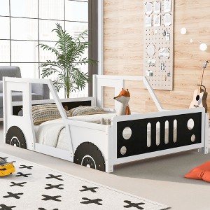 VASIP Twin  Size Car-Shaped Platform Bed with Wheels, Themed Race Car Bed Frame for Kids Room,Blue - 1 of 4