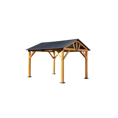 Natural Fir Wood Outdoor Gazebo with Galvanized Steel Roof