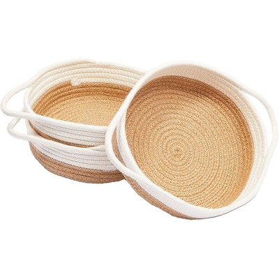 Juvale 3 Pack Brown Woven Cotton Rope Fruit Basket Set with Handles, 9.8 x 8.7 in