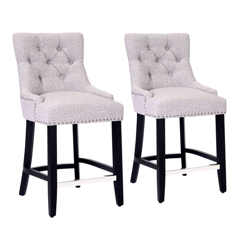 WestinTrends 24" Linen Tufted Buttons Upholstered Wingback Counter Stool (Set of 2), 3 of 4