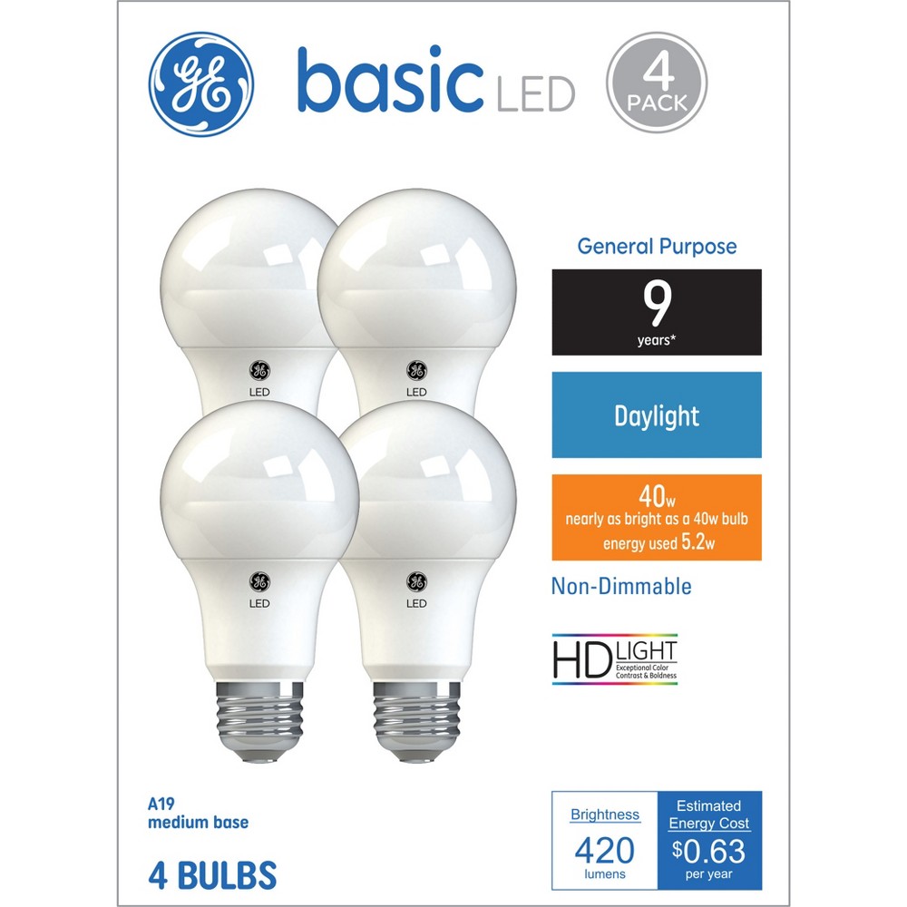 Photos - Light Bulb General Electric GE 4pk 40W Basic A19 LED  Daylight 