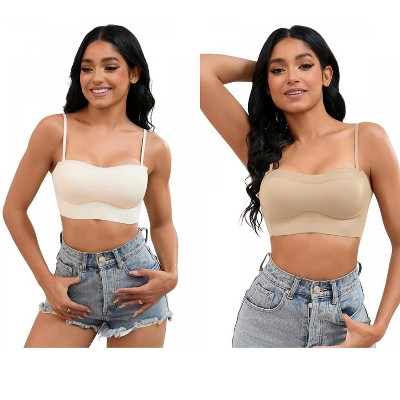 INSPIRE CHIC 2 Pcs Women's Push Up U Back Adjustable Straps Full Cup Wirefree Tube Convertible Bras