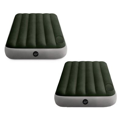 INTEX 64761E Dura-Beam Standard Downy Air Mattress: Fiber-Tech – Twin Size – Built-in Foot Pump – 10in Bed Height – 300lb Weight Capacity, 2 Pack