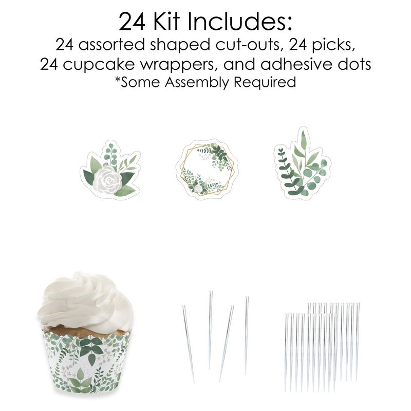 Big Dot of Happiness Boho Botanical - Cupcake Decoration - Greenery Party Cupcake Wrappers and Treat Picks Kit - Set of 24, 5 of 8