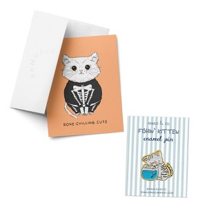 Kitten Greeting Card & Fishin' Kitten Enamel Pin by Ramus & Co - 1 of 4