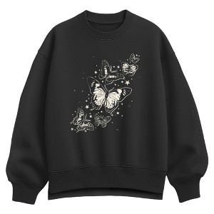 Women's - Instant Message - Butterflies Stars Oversized Fleece Crew ...