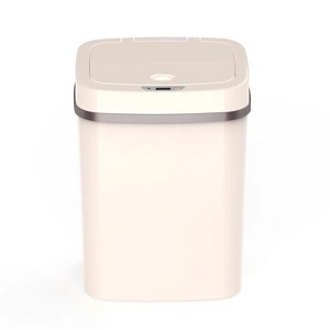 LunaLulinlk 3.2 Gallon Trash Can, Plastic Touchless Bathroom Trash Can, Cream - 1 of 4