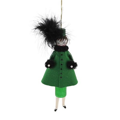 Italian Ornaments 7.0" Claire In Green Wool Coat Ornament Italian Diva Couture  -  Tree Ornaments