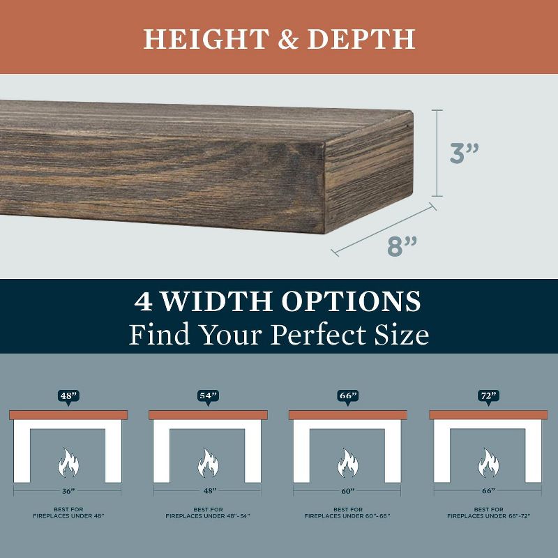 Modern Ember Vara Wood Mantel Shelf - Features Knots and Natural Distresssing, 3 of 10