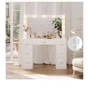 White Vanity Desk With Mirror, LED Lights, And Power Outlet Makeup Vanity Table With 7 Drawers Dressing Table For Bedroom Dressing Room, White - 1 of 4